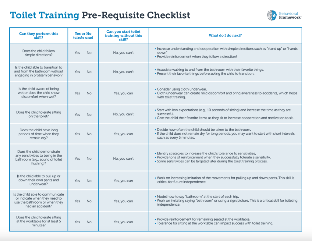 Toilet training checklist for ASD